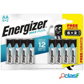 Energizer MAX PLUS, Pack de 6 + 2 Pilas Alcalinas AA LR6. Alta Tecnología y Rendimiento