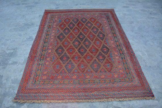 4'8 x 6'2 pies vintage hecho a mano afgano tribal mishwani 4'8 x 6'2 pies vintage hecho a mano afgano tribal mishwani