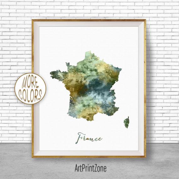 Francia mapa Arte Francia imprimir acuarela mapa mapa