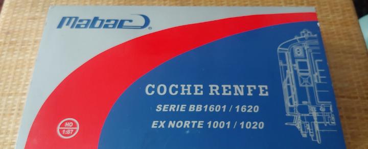 Mabar coche renfe 2 coches serie bb 1601/1620. ex norte 1001