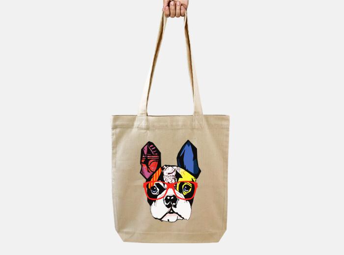 Bolsa bulldog francés con gafas rojas Bolsa bulldog francés con gafas rojas