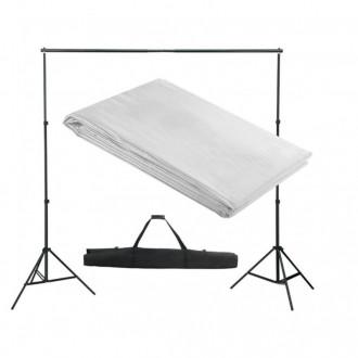 Sistema de soporte de telón fondo 300x300 cm blanco vida xl Sistema de soporte de telón fondo 300x300 cm blanco vida xl
