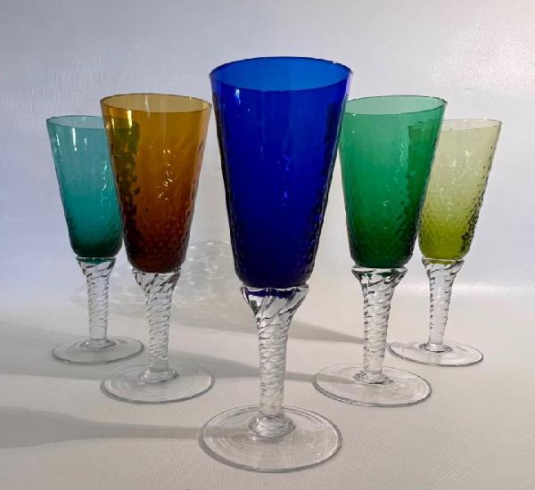 Juego de 5 copas de cristal de murano años 50 Juego de 5 copas de cristal de murano años 50