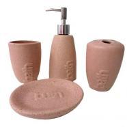 Set de baño verno 4 piezas cerámica rosa