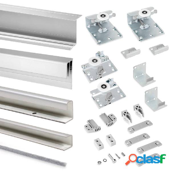 Sistema corredero para armario 2 puertas colgadas espesor 16 mm antidescarrilamiento perfiles aluminio gris metalizado emuca Sistema corredero para armario 2 puertas colgadas espesor 16 mm antidescarrilamiento perfiles aluminio gris metalizado emuca