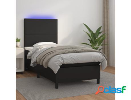 Cama box spring vidaxl (negro - cuero artificial - 203 x 80 x 128 cm)