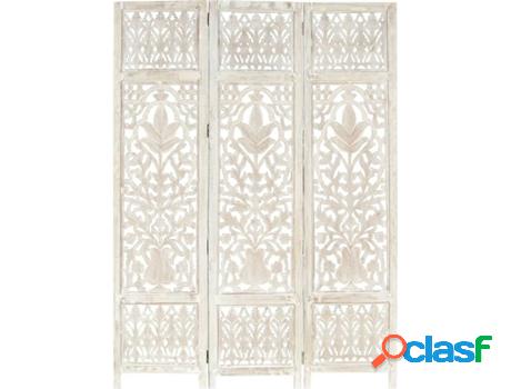 Vidaxl biombo 3 paneles tallado a mano madera mango blanco 120x165 cm Vidaxl biombo 3 paneles tallado a mano madera mango blanco 120x165 cm