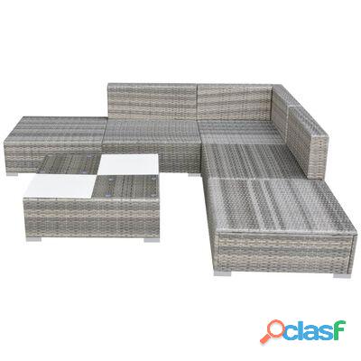 vidaXL. Set de muebles de jardín 6 pzas y cojines ratán sintético gris. 2