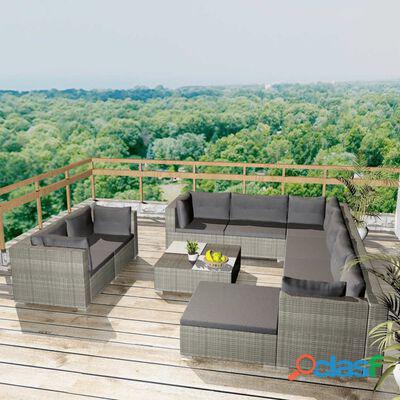vidaXL Set de muebles de jardín 10 pzas y cojines ratán sintético gris.