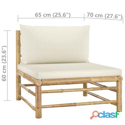 vidaXL Set de muebles de jardín 9 piezas bambú y cojines blanco crema(SKU:3058229)* 7