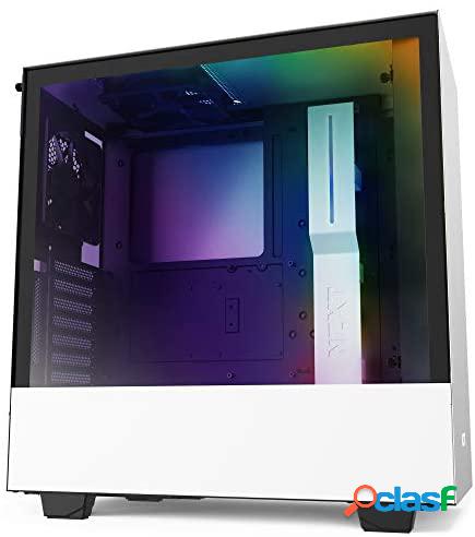 Nzxt h510i caja pc gaming semitorre compacta atx, panel frontal e/s puerto usb de tipo c, montaje vertical de la gpu, panel lateral de cristal templado, iluminación rgb integrada, blanco/negr