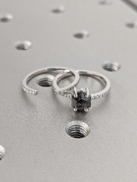 1920's 1ct hexagon raw salt and pepper diamond engagement - 1920's 1ct hexagon raw salt and pepper diamond engagement -