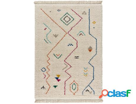 Alfombra de pelo largo con flecos ATTICGO (Yebel - Blanco - 80x150 cm)