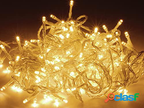 Guirnalda fija 120 leds blanco calido 220v 12m ip44 cable transparente