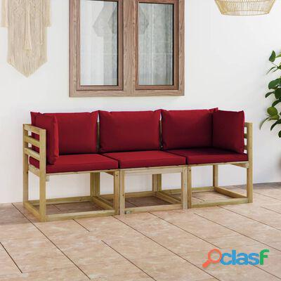 vidaXL Sofá de jardín de 3 plazas con cojines rojo tinto(SKU:3065205)* 1