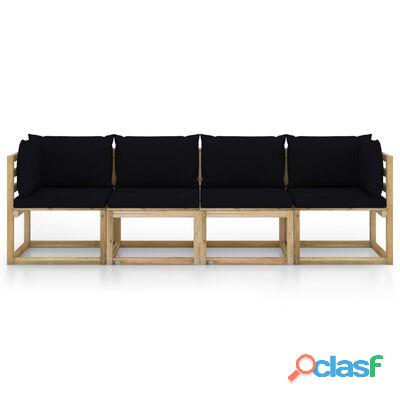 vidaXL Sofá de jardín de 4 plazas con cojines negro（SKU:3065149）* 2