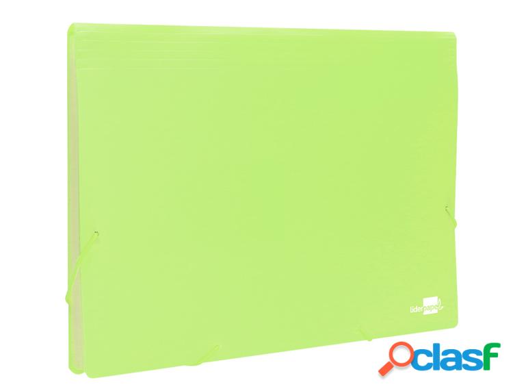 Liderpapel FU36 - Carpeta clasificadora con fuelle, polipropileno, tamaño A4, 13 departamentos, color amarillo fluorescente