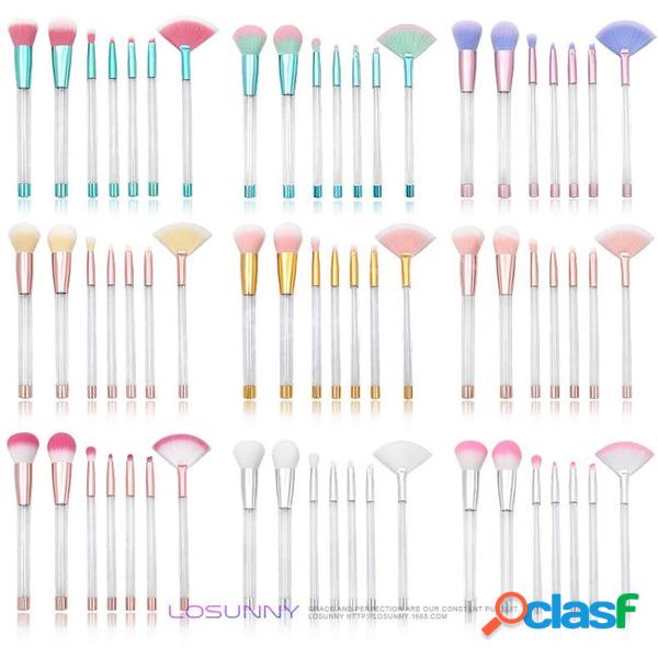 7pcs transparent empty handle makeup brushes 10 styles diy glitter crystal brushes makeup brush set tools with pvc bag