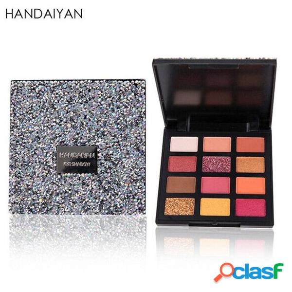 Handaiyan diamond shinning package eyeshadow disc pearlescent matte sequin velvet 12 color eyeshadow palette diamond eye shadow