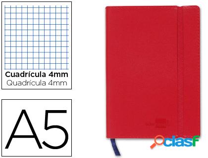 Liderpapel LB41 - Libreta encolada, tapa símil piel, tamaño A5, 120 hojas de 70 gr, cuadrícula de 4 mm, sin margen, color rojo