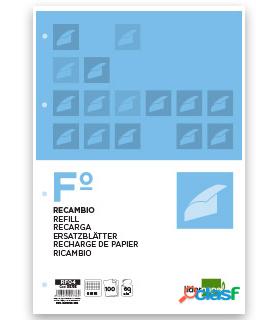 Liderpapel RF04 - Recambio para carpeta de anillas, tamaño folio, 100 hojas de 60 gr, 4 taladros, cuadrícula de 6 mm, con margen