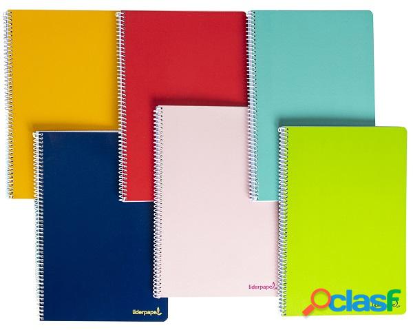 Liderpapel Smart BF12 - Bloc espiral, tamaño folio, tapa blanda, 80 hojas de 60 gr, pauta ancha de 3,5 mm, con margen, colores surtidos