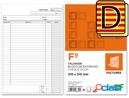 Liderpapel T223-CAT - Talonario factures (facturas), tamaño folio, 50 juegos, original + copia, texto en catalán