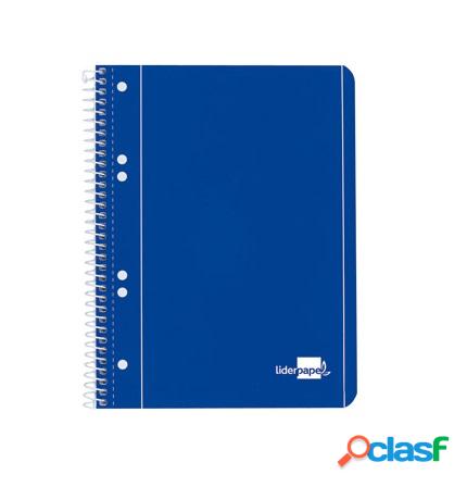 Liderpapel Tapa azul BJ04 - Bloc espiral, tamaño A5, tapa blanda, 80 hojas de 75 gr, rayado horizontal de 7 mm, con doble margen, microperforado, 6 taladros, color azul