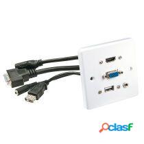 Lindy 60220 toma de corriente HDMI + VGA + USB A + 3.5mm Blanco
