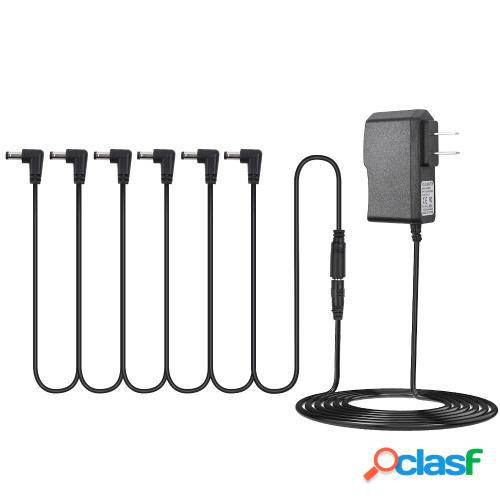 Adaptador de fuente de alimentación para pedal de efectos de guitarra con 6 vías Cable de conexión en cadena Línea de alimentación en ángulo recto