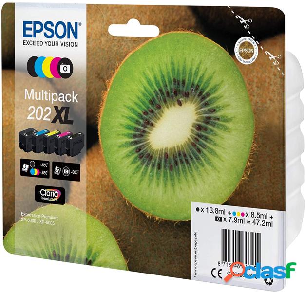 Epson 202 XL - Cartucho de tinta original, C13T02G74010, negro, cían, magenta, amarillo y negro (foto), pack de 5