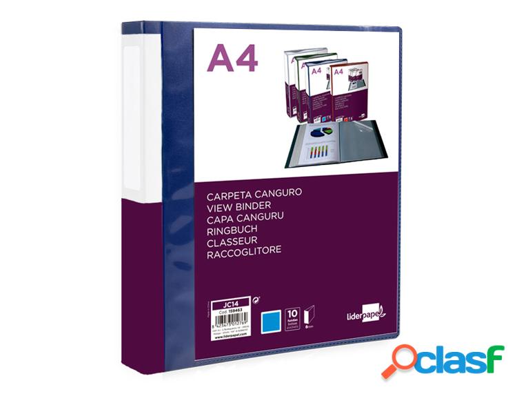 Liderpapel JC14 - Carpeta con fundas, portada y lomo personalizable, tapa flexible, A4, 10 fundas, color azul translúcido