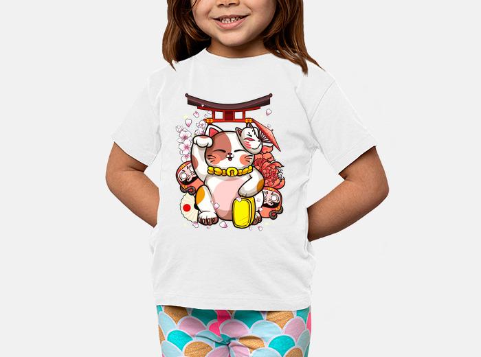 Camiseta niños maneki neko gato japonés kawaii anime otaku Camiseta niños maneki neko gato japonés kawaii anime otaku